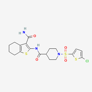 molecular formula C19H22ClN3O4S3 B3014964 N-(3-氨基甲酰基-4,5,6,7-四氢苯并[b]噻吩-2-基)-1-((5-氯噻吩-2-基)磺酰基)哌啶-4-甲酰胺 CAS No. 899959-13-8