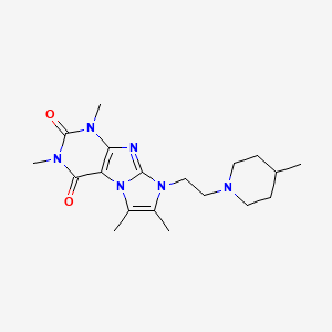 molecular formula C19H28N6O2 B3014966 1,3,6,7-四甲基-8-(2-(4-甲基哌啶-1-基)乙基)-1H-咪唑并[2,1-f]嘌呤-2,4(3H,8H)-二酮 CAS No. 919034-79-0