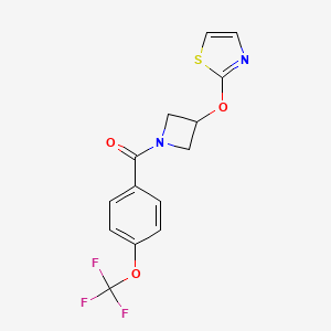 molecular formula C14H11F3N2O3S B3014968 (3-(Thiazol-2-yloxy)azetidin-1-yl)(4-(trifluoromethoxy)phenyl)methanone CAS No. 1797335-58-0