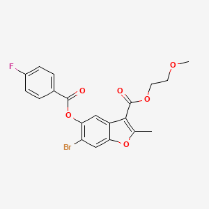 molecular formula C20H16BrFO6 B3014973 2-Methoxyethyl 6-bromo-5-((4-fluorobenzoyl)oxy)-2-methylbenzofuran-3-carboxylate CAS No. 385385-98-8