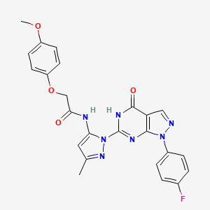 molecular formula C24H20FN7O4 B3014978 N-(1-(1-(4-fluorophenyl)-4-oxo-4,5-dihydro-1H-pyrazolo[3,4-d]pyrimidin-6-yl)-3-methyl-1H-pyrazol-5-yl)-2-(4-methoxyphenoxy)acetamide CAS No. 1020488-51-0