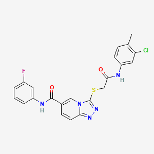 molecular formula C22H17ClFN5O2S B3014994 3-((2-((3-chloro-4-methylphenyl)amino)-2-oxoethyl)thio)-N-(3-fluorophenyl)-[1,2,4]triazolo[4,3-a]pyridine-6-carboxamide CAS No. 1113121-21-3