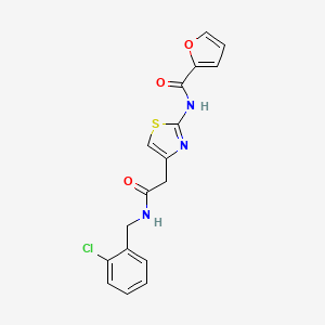 molecular formula C17H14ClN3O3S B3015001 N-(4-(2-((2-chlorobenzyl)amino)-2-oxoethyl)thiazol-2-yl)furan-2-carboxamide CAS No. 923178-91-0