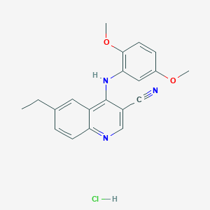 molecular formula C20H20ClN3O2 B3015003 4-((2,5-二甲氧苯基)氨基)-6-乙基喹啉-3-腈盐酸盐 CAS No. 1323330-64-8