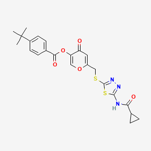 molecular formula C23H23N3O5S2 B3015007 6-(((5-(环丙烷甲酰胺)-1,3,4-噻二唑-2-基)硫代)甲基)-4-氧代-4H-吡喃-3-基 4-(叔丁基)苯甲酸酯 CAS No. 877650-80-1