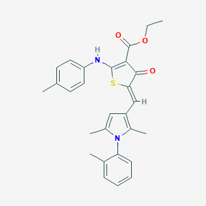 molecular formula C28H28N2O3S B301502 ethyl (5Z)-5-[[2,5-dimethyl-1-(2-methylphenyl)pyrrol-3-yl]methylidene]-2-(4-methylanilino)-4-oxothiophene-3-carboxylate 