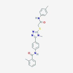 molecular formula C26H25N5O2S B301503 2-methyl-N-{4-[4-methyl-5-({2-[(4-methylphenyl)amino]-2-oxoethyl}sulfanyl)-4H-1,2,4-triazol-3-yl]phenyl}benzamide 