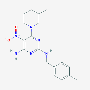 molecular formula C18H24N6O2 B3015043 N~2~-(4-甲基苄基)-6-(3-甲基哌啶-1-基)-5-硝基嘧啶-2,4-二胺 CAS No. 714292-77-0