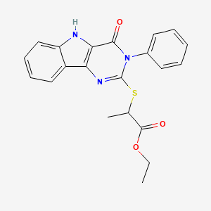 molecular formula C21H19N3O3S B3015056 ethyl 2-((4-oxo-3-phenyl-4,5-dihydro-3H-pyrimido[5,4-b]indol-2-yl)thio)propanoate CAS No. 536704-18-4