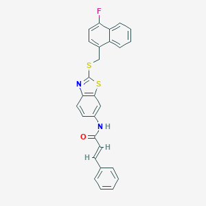 molecular formula C27H19FN2OS2 B301507 N-(2-{[(4-fluoro-1-naphthyl)methyl]sulfanyl}-1,3-benzothiazol-6-yl)-3-phenylacrylamide 