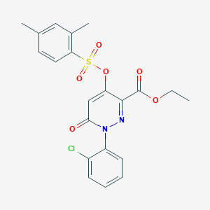 molecular formula C21H19ClN2O6S B3015078 1-(2-氯苯基)-4-(((2,4-二甲苯基)磺酰基)氧基)-6-氧代-1,6-二氢吡啶嗪-3-羧酸乙酯 CAS No. 900008-23-3