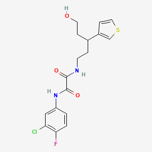 molecular formula C17H18ClFN2O3S B3015087 N1-(3-chloro-4-fluorophenyl)-N2-(5-hydroxy-3-(thiophen-3-yl)pentyl)oxalamide CAS No. 2034330-48-6