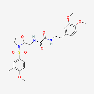 molecular formula C24H31N3O8S B3015095 N1-(3,4-二甲氧基苯乙基)-N2-((3-((4-甲氧基-3-甲基苯基)磺酰基)恶唑烷-2-基)甲基)草酰胺 CAS No. 868983-91-9
