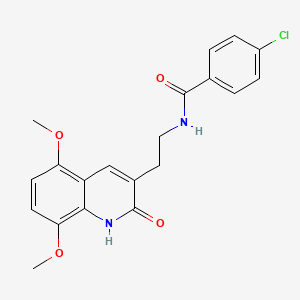 molecular formula C20H19ClN2O4 B3015109 4-chloro-N-(2-(5,8-dimethoxy-2-oxo-1,2-dihydroquinolin-3-yl)ethyl)benzamide CAS No. 851403-87-7