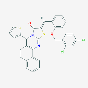 molecular formula C32H22Cl2N2O2S2 B301511 10-{2-[(2,4-dichlorobenzyl)oxy]benzylidene}-7-(2-thienyl)-5,7-dihydro-6H-benzo[h][1,3]thiazolo[2,3-b]quinazolin-9(10H)-one 