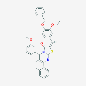 molecular formula C37H32N2O4S B301512 10-[4-(benzyloxy)-3-ethoxybenzylidene]-7-(3-methoxyphenyl)-5,7-dihydro-6H-benzo[h][1,3]thiazolo[2,3-b]quinazolin-9(10H)-one 