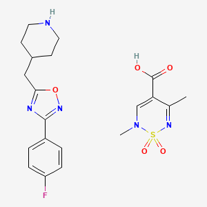 molecular formula C20H24FN5O5S B3015123 2,5-二甲基-1,1-二氧代-1,2,6-噻二嗪-4-羧酸；3-(4-氟苯基)-5-(哌啶-4-基甲基)-1,2,4-恶二唑 CAS No. 1923094-17-0