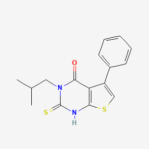 molecular formula C16H16N2OS2 B3015137 3-(2-methylpropyl)-5-phenyl-2-sulfanylidene-1H-thieno[2,3-d]pyrimidin-4-one CAS No. 731827-12-6