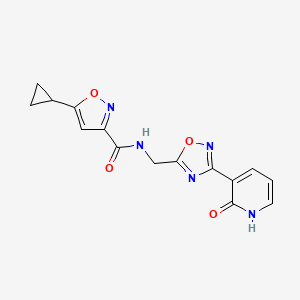 molecular formula C15H13N5O4 B3015141 5-cyclopropyl-N-((3-(2-oxo-1,2-dihydropyridin-3-yl)-1,2,4-oxadiazol-5-yl)methyl)isoxazole-3-carboxamide CAS No. 2034319-18-9