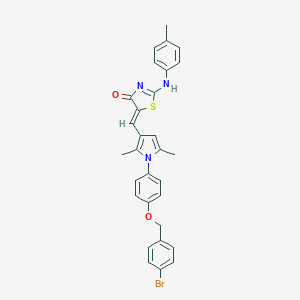 molecular formula C30H26BrN3O2S B301515 (5Z)-5-[[1-[4-[(4-bromophenyl)methoxy]phenyl]-2,5-dimethylpyrrol-3-yl]methylidene]-2-(4-methylanilino)-1,3-thiazol-4-one 