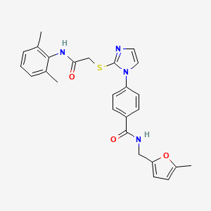 molecular formula C26H26N4O3S B3015155 4-(2-((2-((2,6-dimethylphenyl)amino)-2-oxoethyl)thio)-1H-imidazol-1-yl)-N-((5-methylfuran-2-yl)methyl)benzamide CAS No. 1207015-60-8