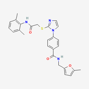 molecular formula C26H26N4O3S B3015155 4-(2-((2-((2,6-二甲苯基)氨基)-2-氧代乙基)硫代)-1H-咪唑-1-基)-N-((5-甲基呋喃-2-基)甲基)苯甲酰胺 CAS No. 1207015-60-8