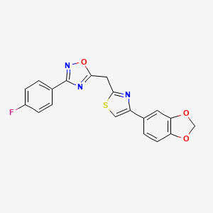 molecular formula C19H12FN3O3S B3015162 5-((4-(Benzo[d][1,3]dioxol-5-yl)thiazol-2-yl)methyl)-3-(4-fluorophenyl)-1,2,4-oxadiazole CAS No. 1171211-97-4