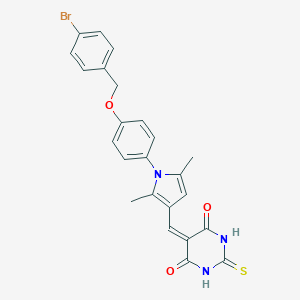 molecular formula C24H20BrN3O3S B301517 5-[(1-{4-[(4-bromobenzyl)oxy]phenyl}-2,5-dimethyl-1H-pyrrol-3-yl)methylidene]-2-thioxodihydropyrimidine-4,6(1H,5H)-dione 