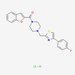 molecular formula C23H21ClFN3O2S B3015171 Benzofuran-2-yl(4-((4-(4-fluorophenyl)thiazol-2-yl)methyl)piperazin-1-yl)methanone hydrochloride CAS No. 1216450-02-0