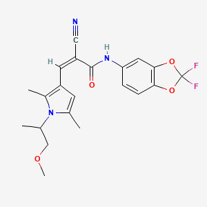 molecular formula C21H21F2N3O4 B3015176 (Z)-2-氰基-N-(2,2-二氟-1,3-苯并二氧杂环-5-基)-3-[1-(1-甲氧基丙烷-2-基)-2,5-二甲基吡咯-3-基]丙-2-烯酰胺 CAS No. 1252567-32-0