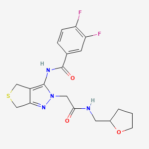 molecular formula C19H20F2N4O3S B3015190 3,4-difluoro-N-(2-(2-oxo-2-(((tetrahydrofuran-2-yl)methyl)amino)ethyl)-4,6-dihydro-2H-thieno[3,4-c]pyrazol-3-yl)benzamide CAS No. 1105205-44-4