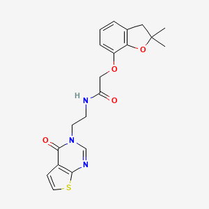 molecular formula C20H21N3O4S B3015194 2-((2,2-dimethyl-2,3-dihydrobenzofuran-7-yl)oxy)-N-(2-(4-oxothieno[2,3-d]pyrimidin-3(4H)-yl)ethyl)acetamide CAS No. 2034602-05-4