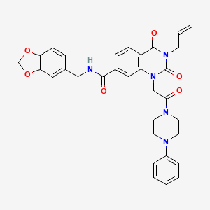 molecular formula C32H31N5O6 B3015204 N-(1,3-benzodioxol-5-ylmethyl)-2,4-dioxo-1-[2-oxo-2-(4-phenylpiperazin-1-yl)ethyl]-3-(prop-2-en-1-yl)-1,2,3,4-tetrahydroquinazoline-7-carboxamide CAS No. 893787-06-9