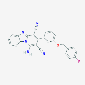 molecular formula C26H16FN5O B301523 1-Amino-3-[3-[(4-fluorophenyl)methoxy]phenyl]pyrido[1,2-a]benzimidazole-2,4-dicarbonitrile 