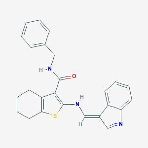 molecular formula C25H23N3OS B301525 N-benzyl-2-[[(E)-indol-3-ylidenemethyl]amino]-4,5,6,7-tetrahydro-1-benzothiophene-3-carboxamide 