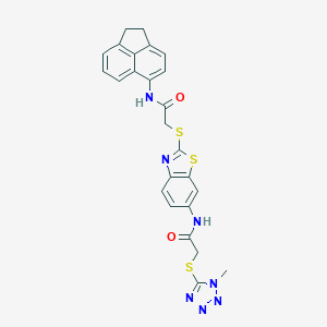 molecular formula C25H21N7O2S3 B301526 N-(2-{[2-(1,2-dihydro-5-acenaphthylenylamino)-2-oxoethyl]sulfanyl}-1,3-benzothiazol-6-yl)-2-[(1-methyl-1H-tetraazol-5-yl)sulfanyl]acetamide 