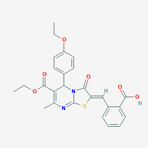 molecular formula C26H24N2O6S B301529 2-{(Z)-[6-(ethoxycarbonyl)-5-(4-ethoxyphenyl)-7-methyl-3-oxo-5H-[1,3]thiazolo[3,2-a]pyrimidin-2(3H)-ylidene]methyl}benzoic acid 