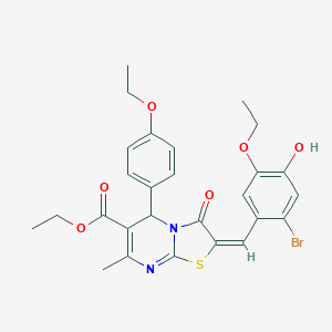 molecular formula C27H27BrN2O6S B301530 ethyl 2-(2-bromo-5-ethoxy-4-hydroxybenzylidene)-5-(4-ethoxyphenyl)-7-methyl-3-oxo-2,3-dihydro-5H-[1,3]thiazolo[3,2-a]pyrimidine-6-carboxylate 