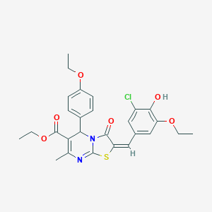 molecular formula C27H27ClN2O6S B301531 ethyl 2-(3-chloro-5-ethoxy-4-hydroxybenzylidene)-5-(4-ethoxyphenyl)-7-methyl-3-oxo-2,3-dihydro-5H-[1,3]thiazolo[3,2-a]pyrimidine-6-carboxylate 