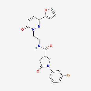 molecular formula C21H19BrN4O4 B3015316 1-(3-溴苯基)-N-(2-(3-(呋喃-2-基)-6-氧代吡哒嗪-1(6H)-基)乙基)-5-氧代吡咯烷-3-甲酰胺 CAS No. 1226450-63-0