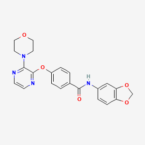 molecular formula C22H20N4O5 B3015344 N-(1,3-benzodioxol-5-yl)-4-{[3-(morpholin-4-yl)pyrazin-2-yl]oxy}benzamide CAS No. 1116084-23-1