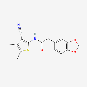 2-(benzo[d][1,3]dioxol-5-yl)-N-(3-cyano-4,5-dimethylthiophen-2-yl)acetamide