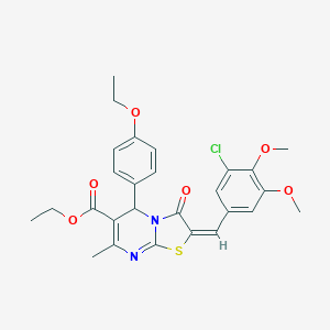 molecular formula C27H27ClN2O6S B301535 ethyl 2-(3-chloro-4,5-dimethoxybenzylidene)-5-(4-ethoxyphenyl)-7-methyl-3-oxo-2,3-dihydro-5H-[1,3]thiazolo[3,2-a]pyrimidine-6-carboxylate 