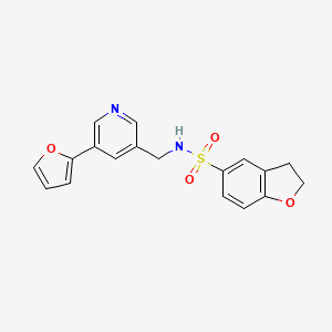 molecular formula C18H16N2O4S B3015380 N-((5-(呋喃-2-基)吡啶-3-基)甲基)-2,3-二氢苯并呋喃-5-磺酰胺 CAS No. 2034306-98-2