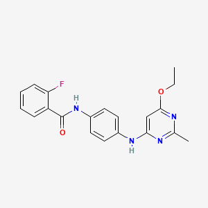 molecular formula C20H19FN4O2 B3015391 N-(4-((6-ethoxy-2-methylpyrimidin-4-yl)amino)phenyl)-2-fluorobenzamide CAS No. 946302-94-9