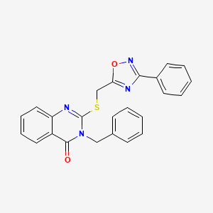 molecular formula C24H18N4O2S B3015393 3-benzyl-2-(((3-phenyl-1,2,4-oxadiazol-5-yl)methyl)thio)quinazolin-4(3H)-one CAS No. 1986242-21-0