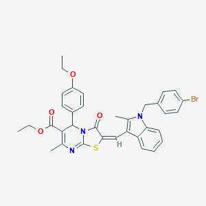 molecular formula C35H32BrN3O4S B301540 ethyl 2-{[1-(4-bromobenzyl)-2-methyl-1H-indol-3-yl]methylene}-5-(4-ethoxyphenyl)-7-methyl-3-oxo-2,3-dihydro-5H-[1,3]thiazolo[3,2-a]pyrimidine-6-carboxylate 