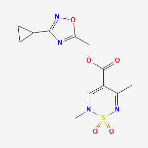 molecular formula C12H14N4O5S B3015403 (3-Cyclopropyl-1,2,4-oxadiazol-5-yl)methyl 2,5-dimethyl-1,1-dioxo-1,2-dihydro-1,2,6-thiadiazine-4-carboxylate CAS No. 1775504-44-3