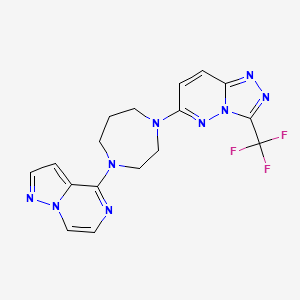 molecular formula C17H16F3N9 B3015409 6-(4-Pyrazolo[1,5-a]pyrazin-4-yl-1,4-diazepan-1-yl)-3-(trifluoromethyl)-[1,2,4]triazolo[4,3-b]pyridazine CAS No. 2379977-69-0