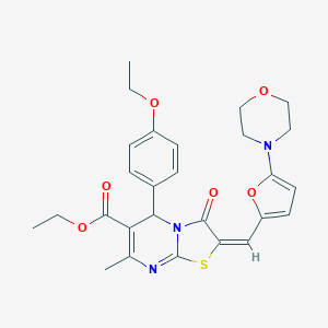 molecular formula C27H29N3O6S B301541 ethyl 5-(4-ethoxyphenyl)-7-methyl-2-{[5-(4-morpholinyl)-2-furyl]methylene}-3-oxo-2,3-dihydro-5H-[1,3]thiazolo[3,2-a]pyrimidine-6-carboxylate 